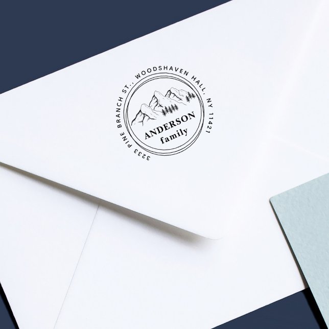 Carimbo Auto Entintado Montanhas e pinheiros Endereço de devolução da fam (Criador carregado)