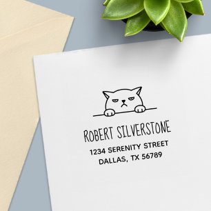 Carimbo Auto Entintado Moody Cat Irritado Fazendo Pequim acima do Endere