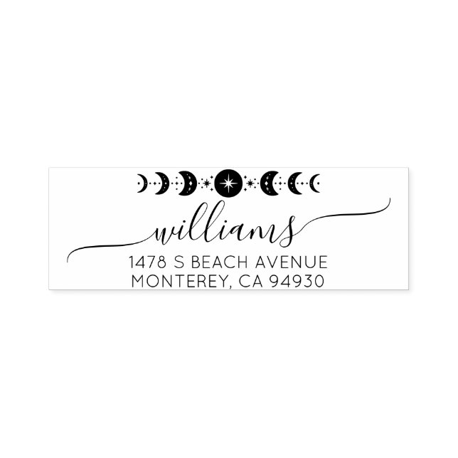 Carimbo Auto Entintado Moon Phase Celestial Wedname & Return Address (Design)