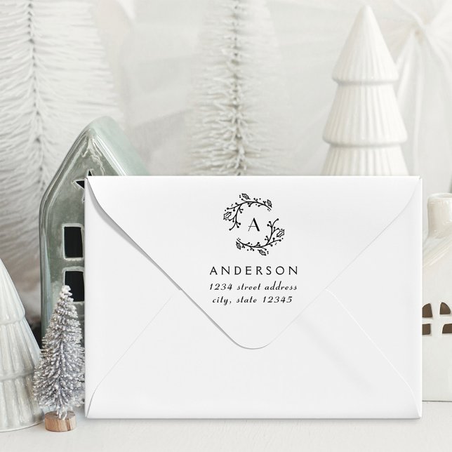 Carimbo Auto Entintado Morada do Monograma da Família Wreath Natal (Criador carregado)