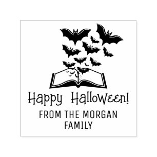 Carimbo Auto Entintado Morcegos Enxameando Livro Feliz Halloween Desejos 