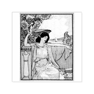 Carimbo Auto Entintado Mulher do Girassol Art Nouveau Ilustração Vintage