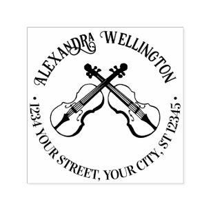 Carimbo Auto Entintado Music Crossed Violins Nome Endereço de Devolução