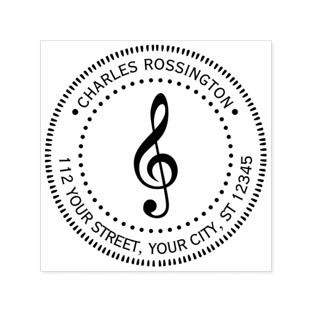 Carimbo Auto Entintado Música Clave de Sol G Clave Nome Endereço de Devol (Design)