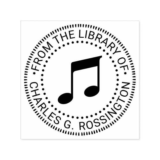 Carimbo Auto Entintado Música Notas Musicais Livro Nome Biblioteca Redond (Design)