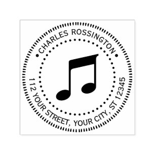 Carimbo Auto Entintado Música Notas Musicais Redondas Nome Endereço de De
