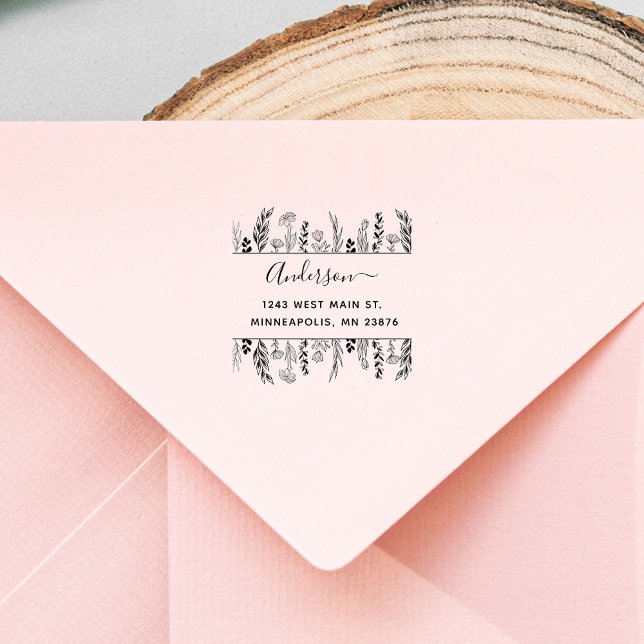 Carimbo Auto Entintado Na moda Flores e Folhas de Endereço Personalizado  (Criador carregado)