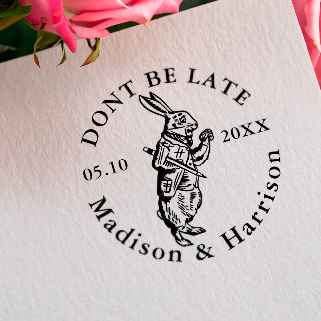 Carimbo Auto Entintado Não se atrase com Alice no casamento do Coelho Mar (Don't Be Late Alice In Wonderland Rabbit Wedding Self-inking Stamp)
