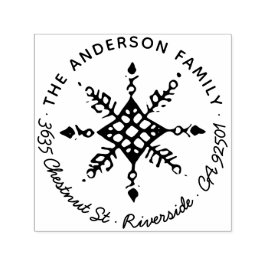 Carimbo Auto Entintado Natal Floco de Neve Desgastado Endereço de Inverno