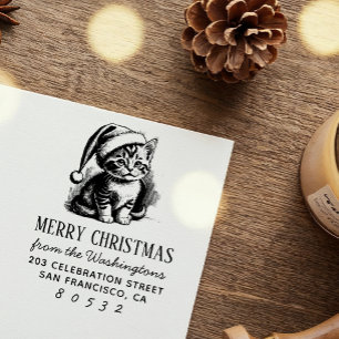 Carimbo Auto Entintado Natal Gato Vintage Kitten Santa Hat Feriado