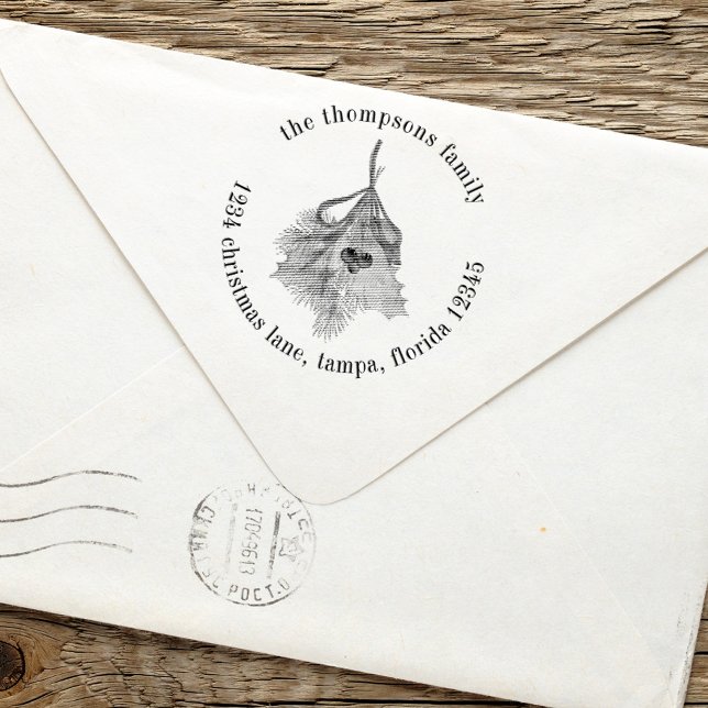 Carimbo Auto Entintado Natal Holly Greenery Endereço de Devolução (Christmas classic holly berries and greenery returns address stamp.)