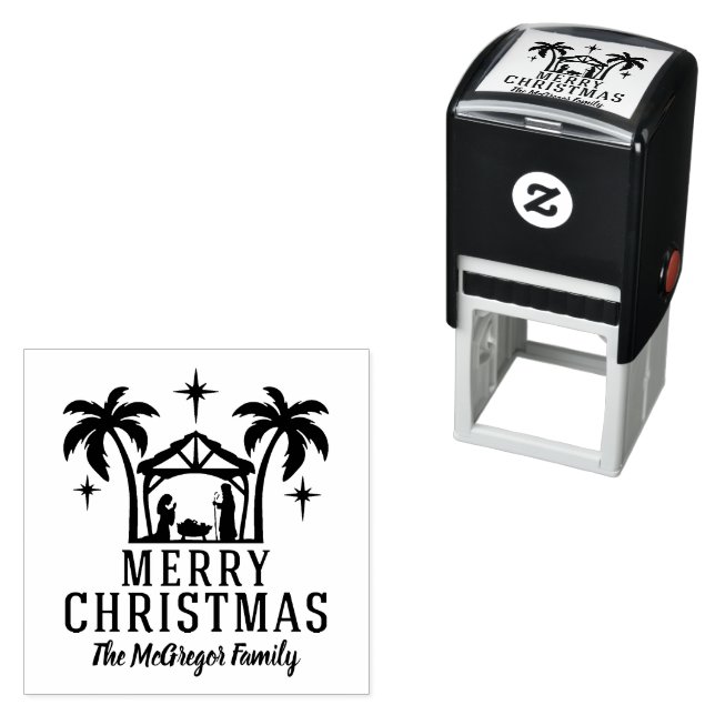 Carimbo Auto Entintado Natal Natividade Feliz Natal Nome da Família (In Situ)