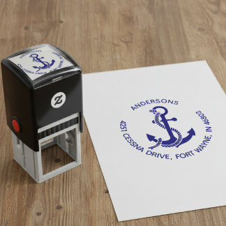 Carimbo Auto Entintado Nautical Anchor Round Family Return Address Stamp
