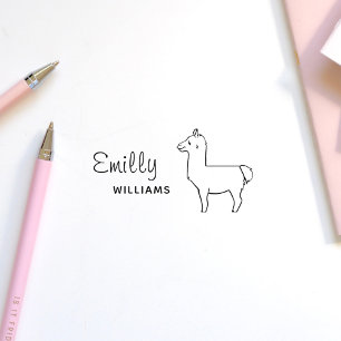 Carimbo Auto Entintado Nombre de animal personalizado de Cute Llama Alpac