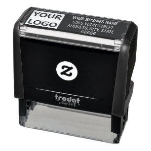 Carimbo Auto Entintado Nome comercial Cusatom Logotipo Cores de endereço