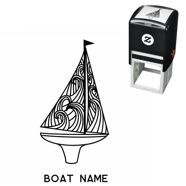 Carimbo Auto Entintado Nome da Embarcação de Navegação (Sailing boat and custom text boat name modern self inking stamp)
