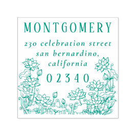 Carimbo Auto Entintado Nome da família de borda floral russa e endereço d