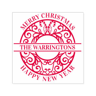 Carimbo Auto Entintado Nome da Família de Canais de Natal Lacy Filigree