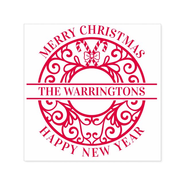 Carimbo Auto Entintado Nome da Família de Canais de Natal Lacy Filigree (Design)