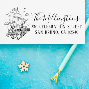 Carimbo Auto Entintado Nome da Família de Entrega Náutica Script e Endere