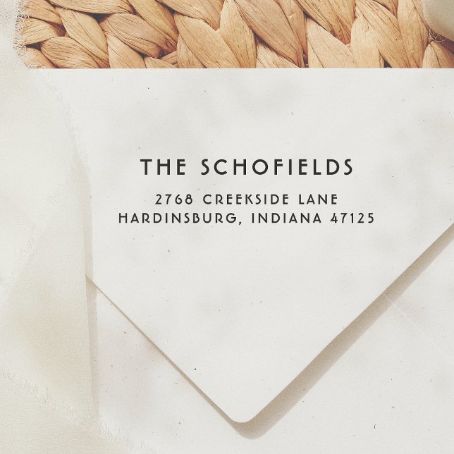 Carimbo Auto Entintado Nome da Família de Fonte Deco Moderna Simples Ende (Criador carregado)