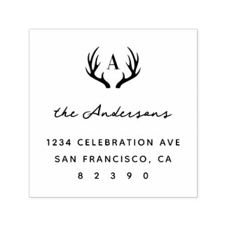 Carimbo Auto Entintado Nome da família Deer Antlers Endereço de devolução