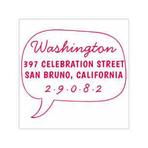 Carimbo Auto Entintado Nome da Família Desenho da Bolha de Fala Endereço