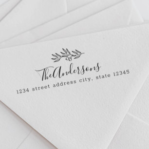 Carimbo Auto Entintado Nome da Família do Modern Line Art Berries Endereç