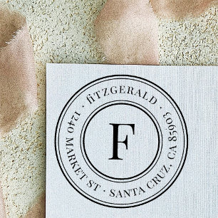 Carimbo Auto Entintado Nome da Família do Monograma Clássico Endereço de