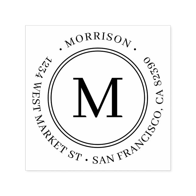 Carimbo Auto Entintado Nome da Família do Monograma Clássico Round (Design)