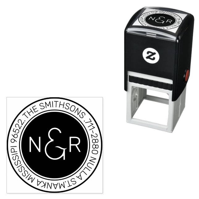 Carimbo Auto Entintado Nome da Família do Monograma Moderno Clássico Ende (In Situ)