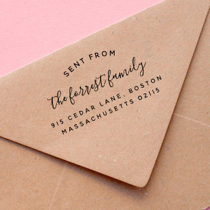 Carimbo Auto Entintado Nome Da Família Elegante Enviado Do Endereço De De