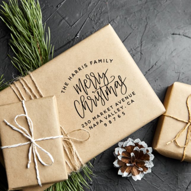 Carimbo Auto Entintado Nome da família, Feliz Natal e Endereço de devoluç (Rubber Stamp Mock-up)