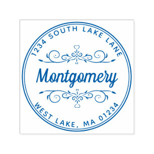 Carimbo Auto Entintado Nome da Família Floral Coração do Script de Endere