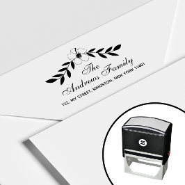 Carimbo Auto Entintado Nome da Família Floral Elegante Folha