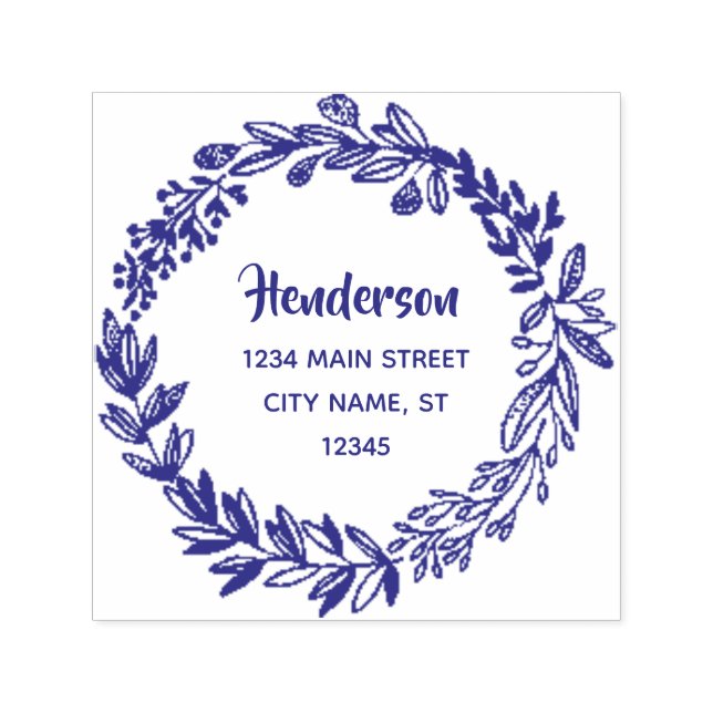 Carimbo Auto Entintado Nome da família Floral Wreath Endereço de devoluçã (Design)