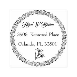 Carimbo Auto Entintado Nome da família Floral Wreath Endereço de devoluçã