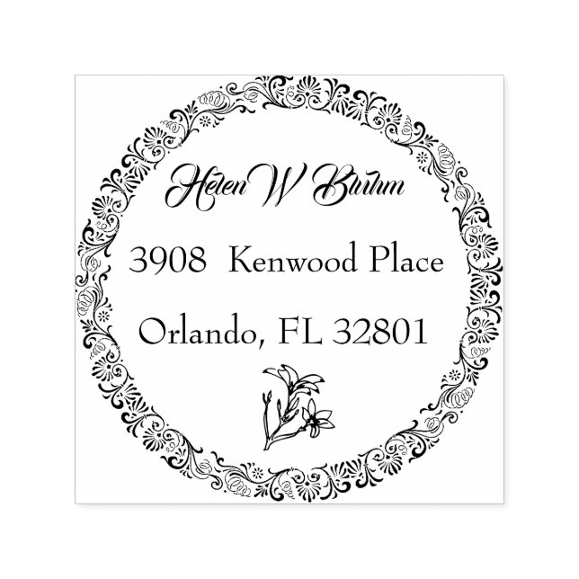 Carimbo Auto Entintado Nome da família Floral Wreath Endereço de devoluçã (Design)