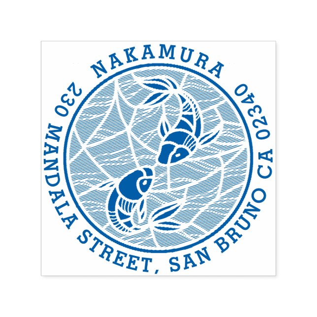 Carimbo Auto Entintado Nome da Família Koi Pond Japonês Negrito Endereço  (Design)