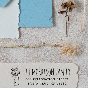 Carimbo Auto Entintado Nome da Família Mason Jar Monograma Endereço de De