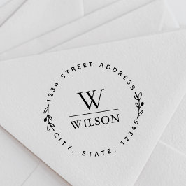 Carimbo Auto Entintado Nome da Família Monograma Circular Endereço de Dev