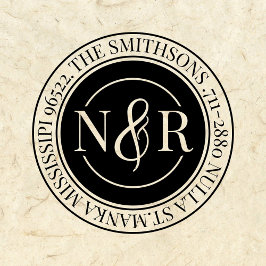 Carimbo Auto Entintado Nome da família monogramada Endereço de retorno Ci