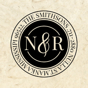 Carimbo Auto Entintado Nome da família monogramada Endereço de retorno Ci