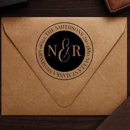 Carimbo Auto Entintado Nome da família monogramada Endereço de retorno Ci