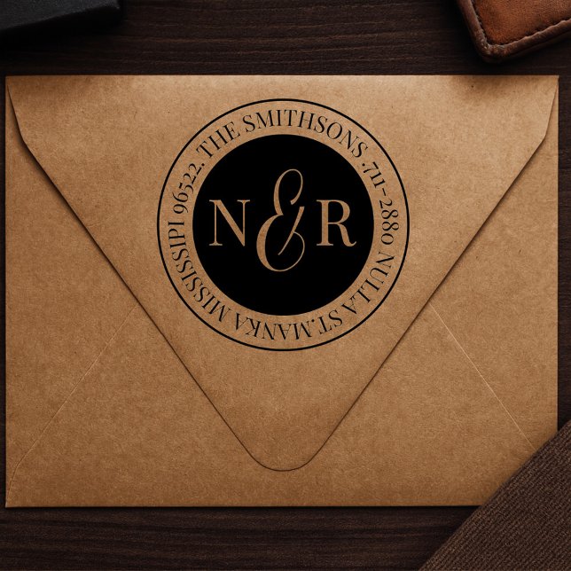 Carimbo Auto Entintado Nome da família monogramada Endereço de retorno Ci (Criador carregado)