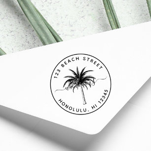 Carimbo Auto Entintado Nome da Família Palm Tree Endereço de devoluçã
