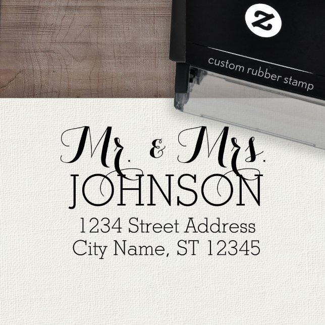 Carimbo Auto Entintado Nome da Família Personalizado Sr. & Sra. e Endereç (Personalized Wedding Rubber Stamp - Self-Inking)