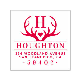 Carimbo Auto Entintado Nome da família Rustic Antlers Nome Monograma Ende