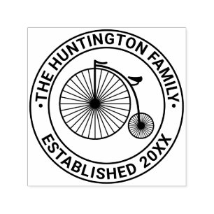 Carimbo Auto Entintado Nome da Família Velocípede Penny Farthing Data Est