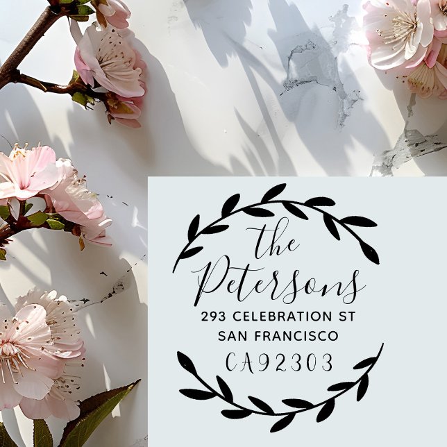 Carimbo Auto Entintado Nome da Família Wreath Botânica Endereço de Devolu (Criador carregado)